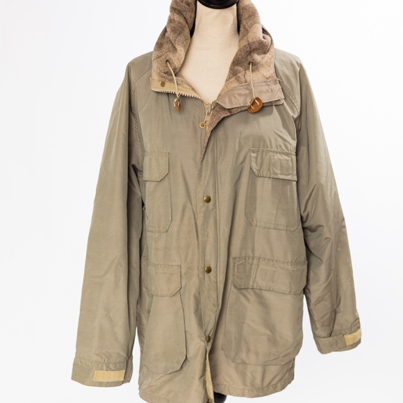 Vintage Woolrich wool lined utility jacket hooded olive and tan men's XL